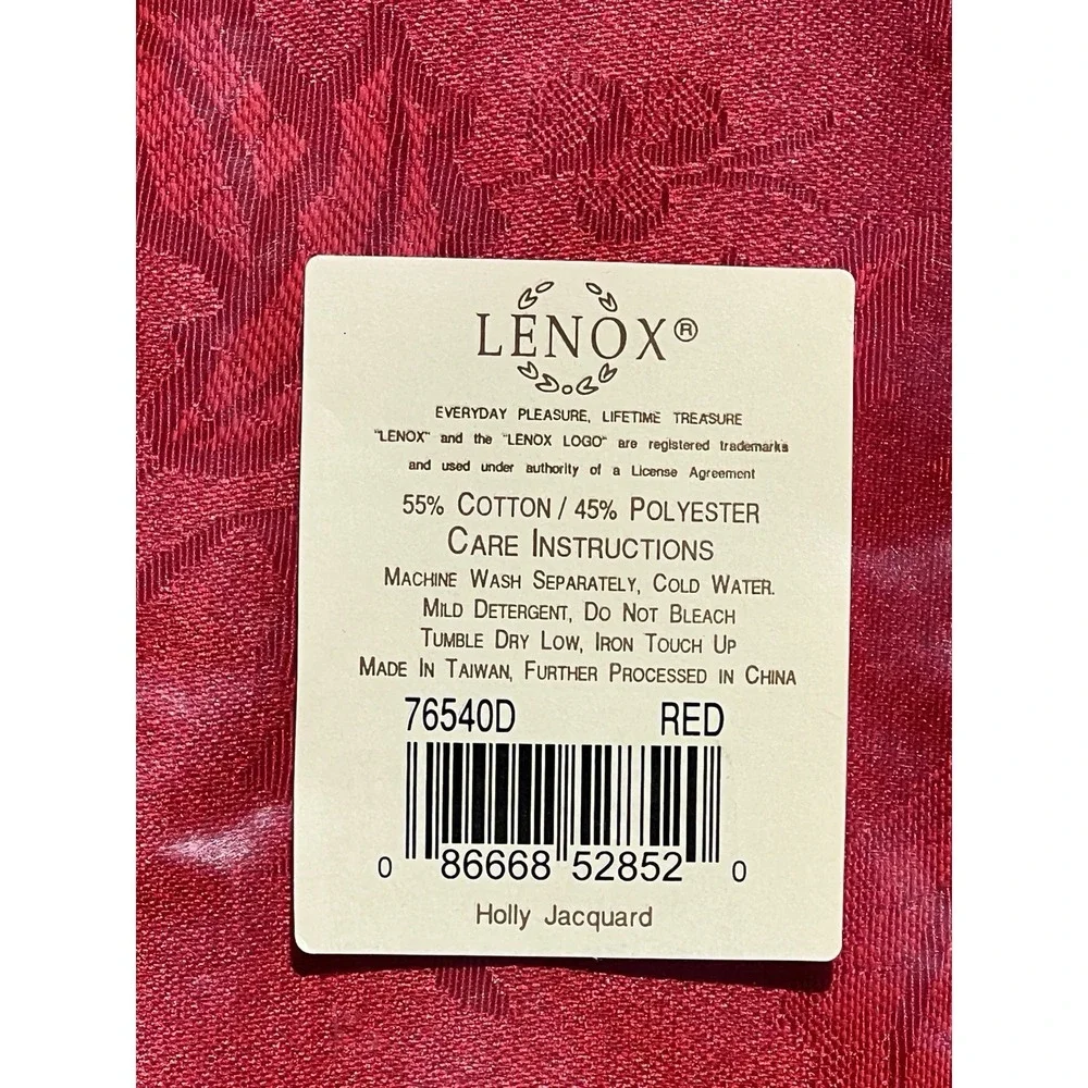 Lenox Holiday Holly Tablecloth Red Jacquard 8 Napkins Christmas 60x120